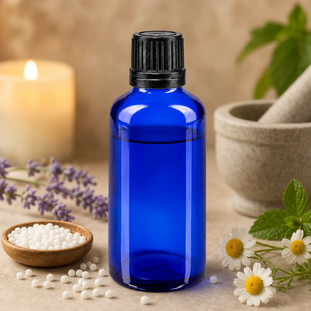 Pharmazeutische Tropfflasche 50ml kobaltblau mit 1mm Einsatz für Naturheilmittel