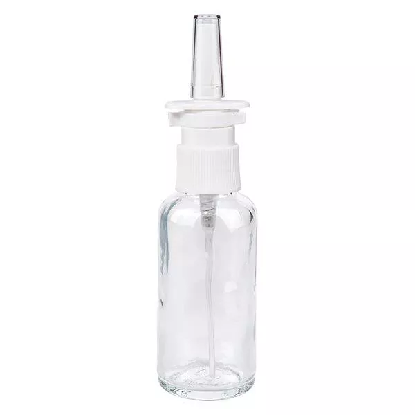 Lékárenská lahvička čirá 30ml nosní sprej bílá standardní Lékárenská lahvička čirá 30ml nosní sprej bílá standardní