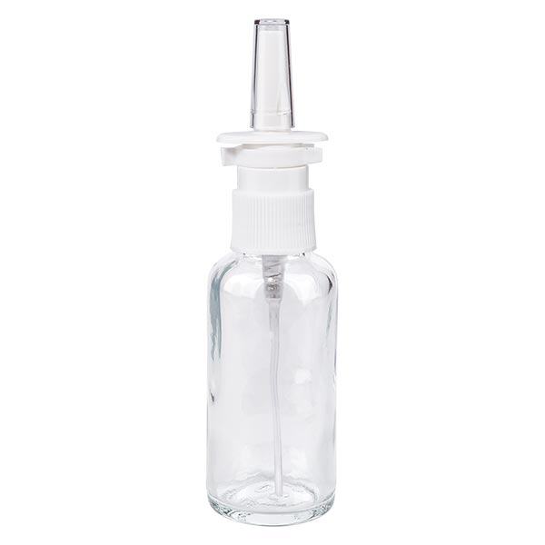 Lékárenská lahvička čirá 30ml nosní sprej bílá standardní Lékárenská lahvička čirá 30ml nosní sprej bílá standardní