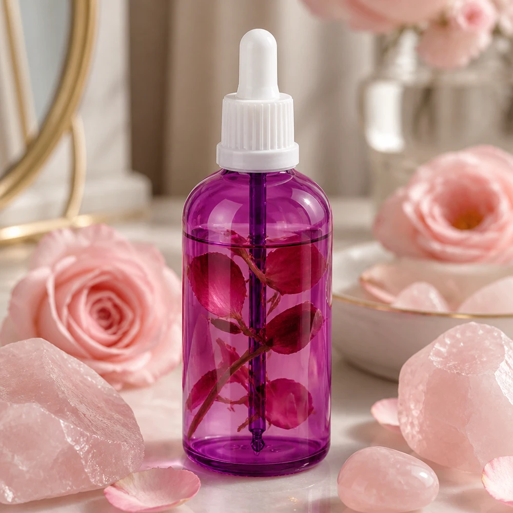 Elegante 100ml Pipettenflasche in Violett mit UT18 Gewinde für professionelle Kosmetik