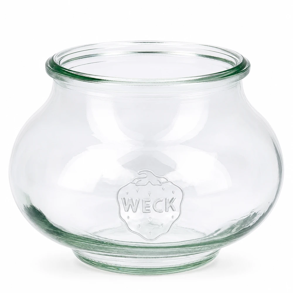 560ml dóza na šperky WECK RR80 s dřevěným dřevem WECK Schmuckglas 560ml RR80 aus klarem Glas mit geprägtem Logo und breiter Öffnung für Einmachen und Aufbewahrung