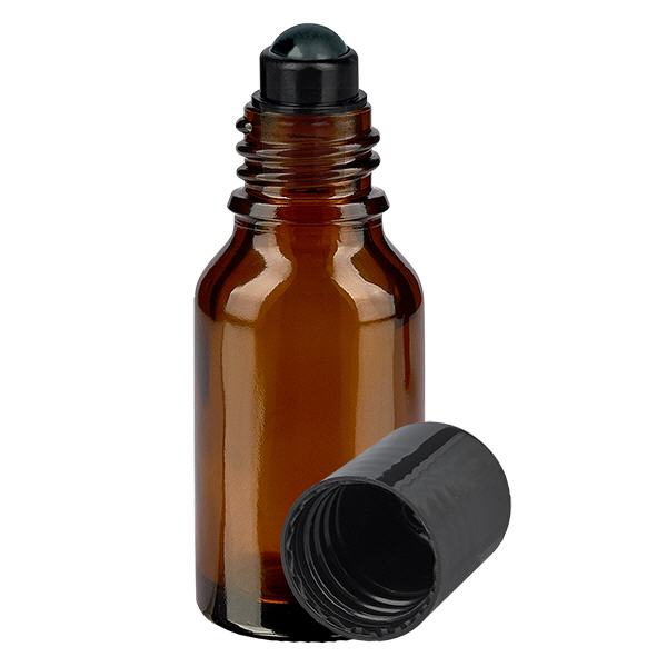 Lékárenská lahvička hnědá 30ml roll-on uzávěr černý Lékárenská lahvička hnědá 30ml roll-on uzávěr černý