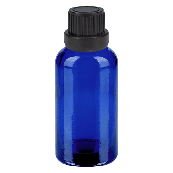 30ml lahvi&#269;ka s kap&#225;tkem 2mm &#269;ern&#225; tamper-evidentn&#237; uz&#225;v&#283;r BlueLine UT18/30