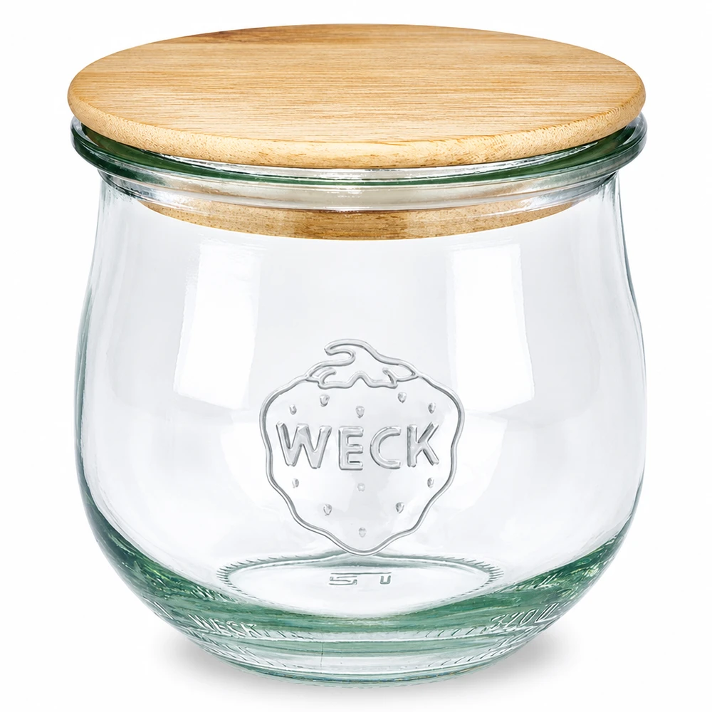 370ml tulipánová sklenice WECK RR80 s dřevěným víčkem WECK Tulpenglas 370ml RR80 mit Holzdeckel Einmachglas Vorratsglas mit Glasdeckel aus Naturholz