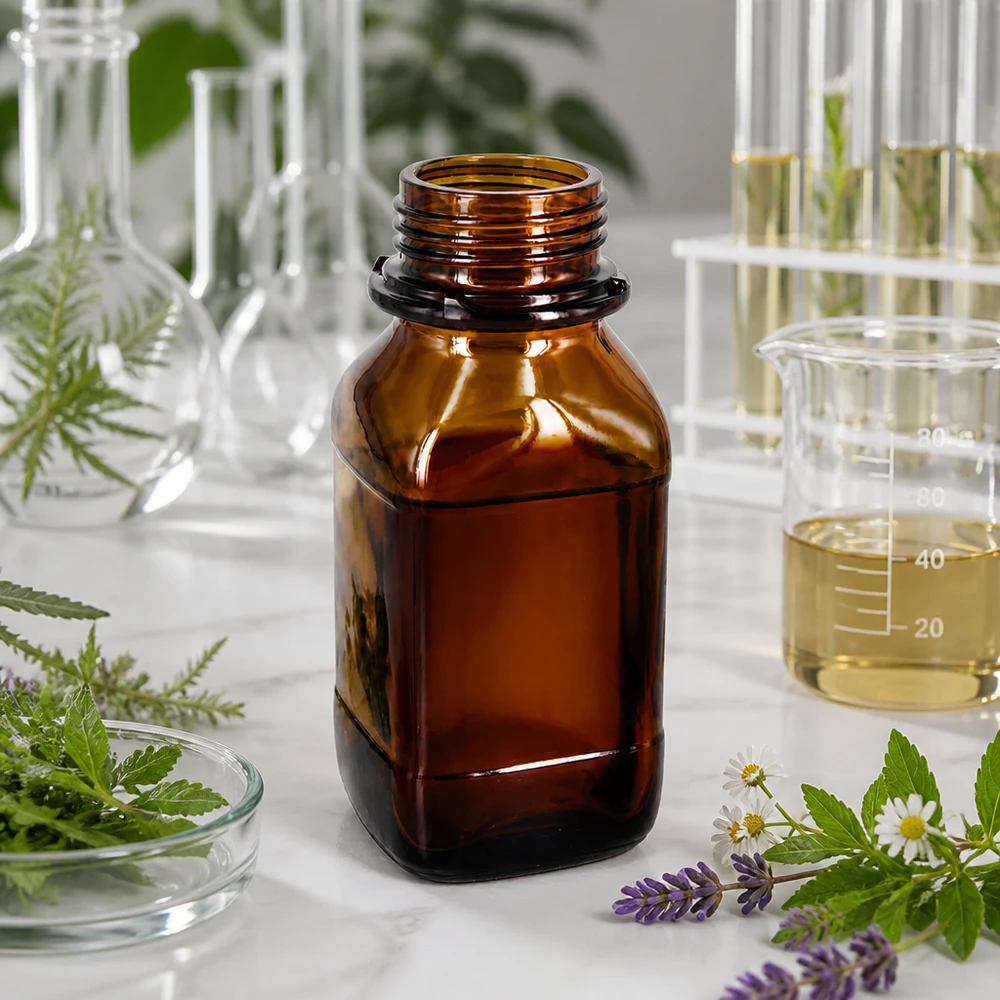 250ml láhev na chemikálie Kompakte 250ml Chemikalienflasche aus getöntem Glas für mobile Laborarbeit