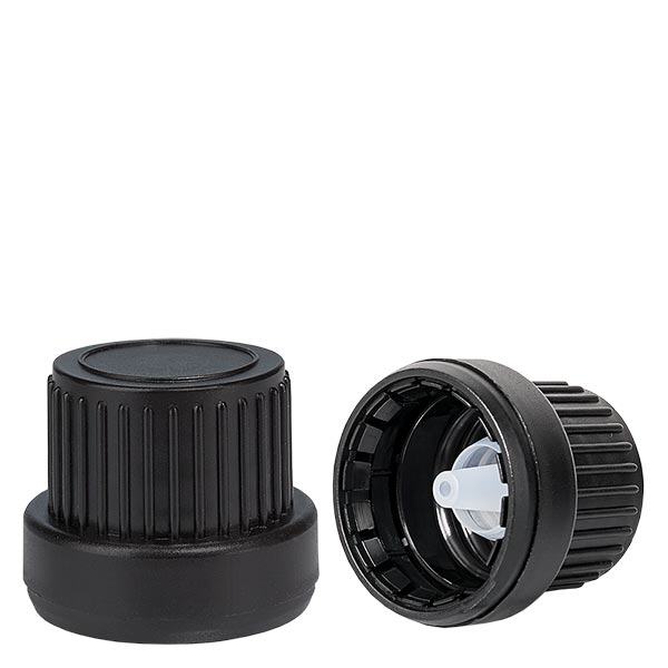 Kapací uzávěr 2mm horní černý 18mm s uzávěrem proti neoprávněné manipulaci. Kapací uzávěr 2mm horní černý 18mm s uzávěrem proti neoprávněné manipulaci.