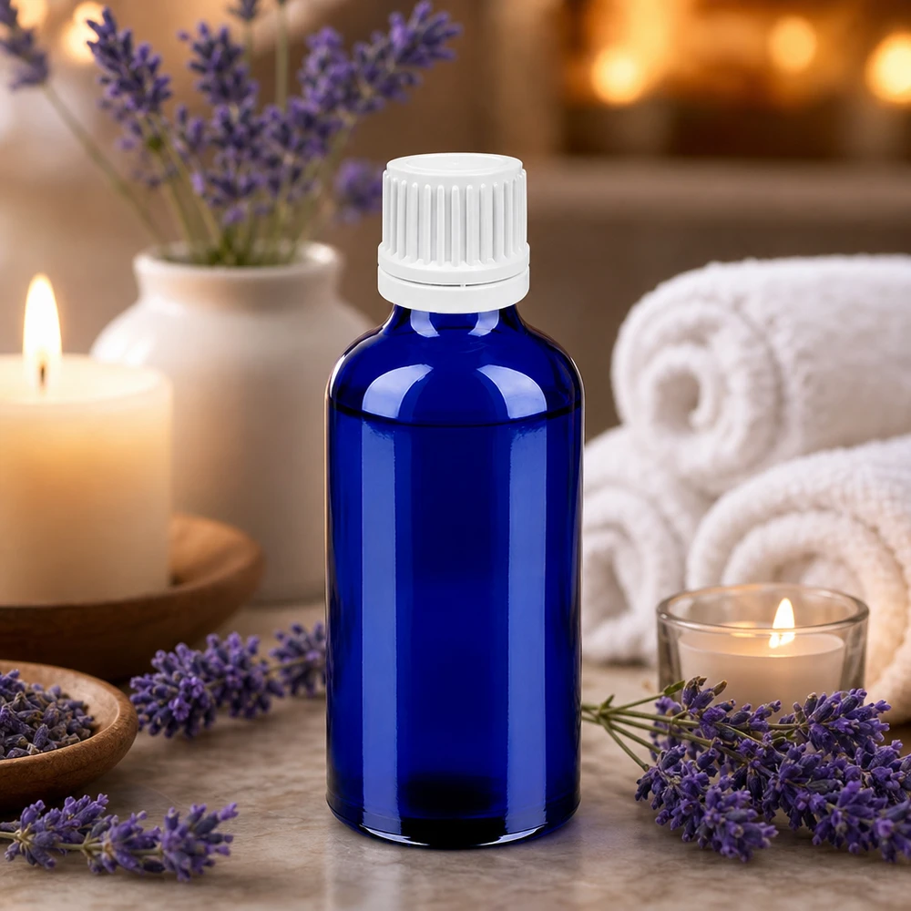 50ml lahvička s kapátkem 0,7 mm bílá s uzávěrem proti neoprávněné manipulaci BlueLine UT18/50. Kompakte Dosierungsflasche 50ml in Apothekerqualität mit weißem Verschluss für flüssige Präparate