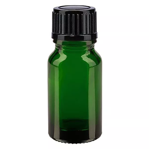 Lékárenská lahvička zelená 10ml kapací uzávěr 1mm černý standardní Lékárenská lahvička zelená 10ml kapací uzávěr 1mm černý standardní