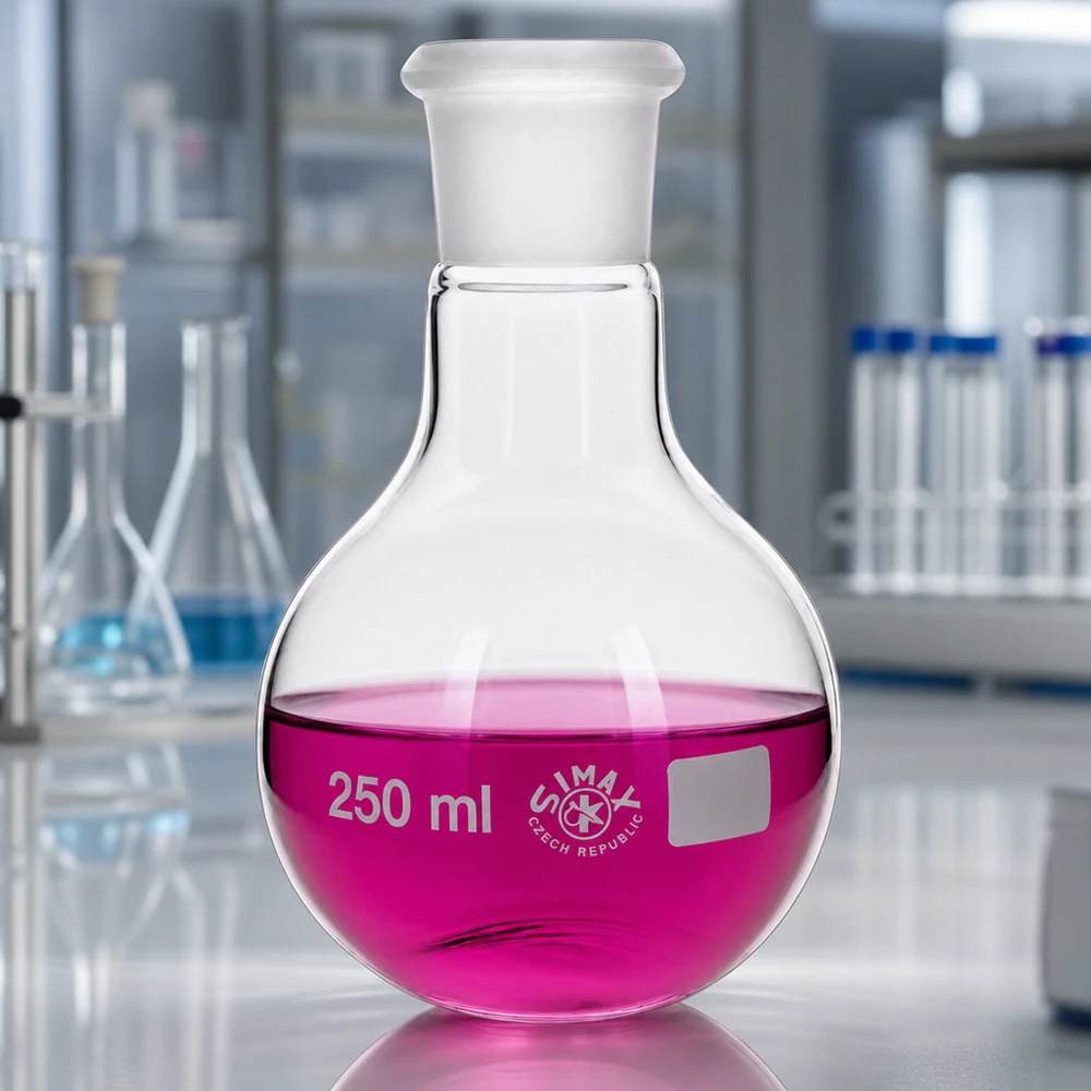Baňka 250ml se standardním broušeným spojem (29/32) Chemiekolben 250ml Volumen mit Normschliff-Verbindung für Laboraufbauten und Tests