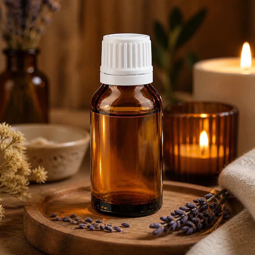 Lékárenská láhev hnědá 15ml se šroubovacím uzávěrem bílá s ochranným uzávěrem proti neoprávněné manipulaci Apothekerflasche Braunglas 15ml weißer Verschluss zur Aufbewahrung ätherischer Öle
