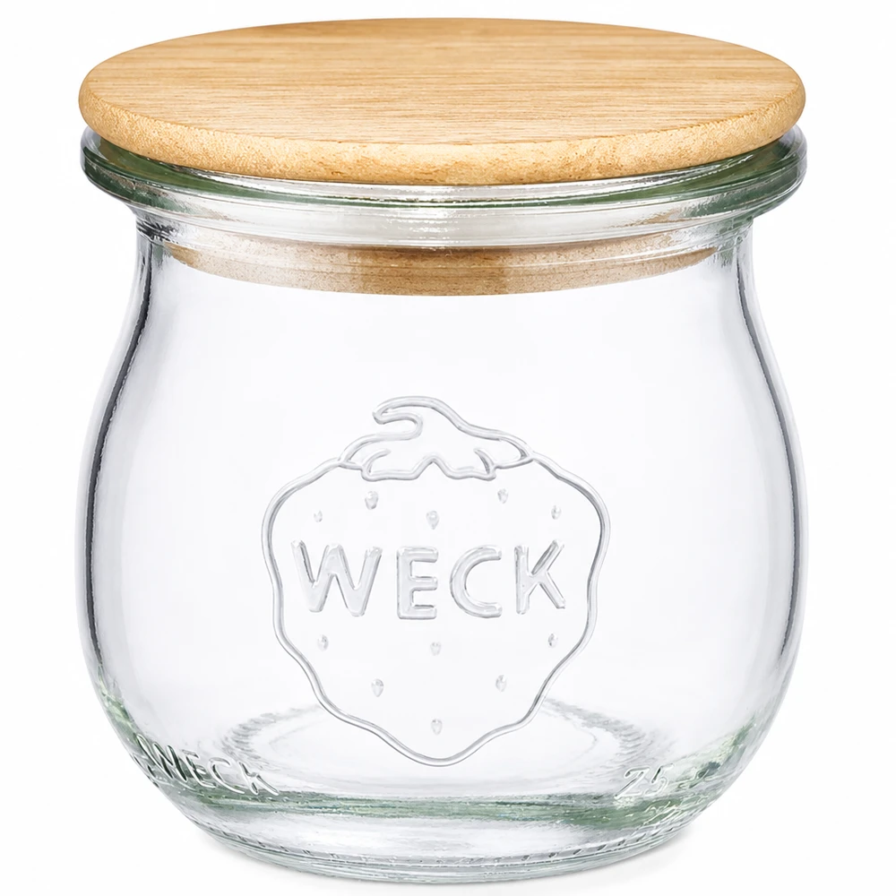 75ml tulipánová sklenice WECK RR40 s dřevěným víčkem WECK Tulpenglas 75ml RR40 mit Holzdeckel Einmachglas Vorratsglas aus Glas mit Korkdeckel