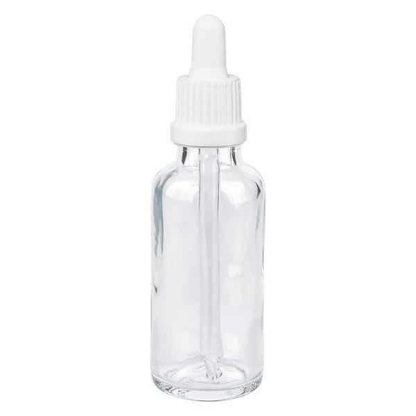 Lékárenská láhev čirá 30ml pipeta bílá s tamper-evidentním uzávěrem Lékárenská láhev čirá 30ml pipeta bílá s tamper-evidentním uzávěrem