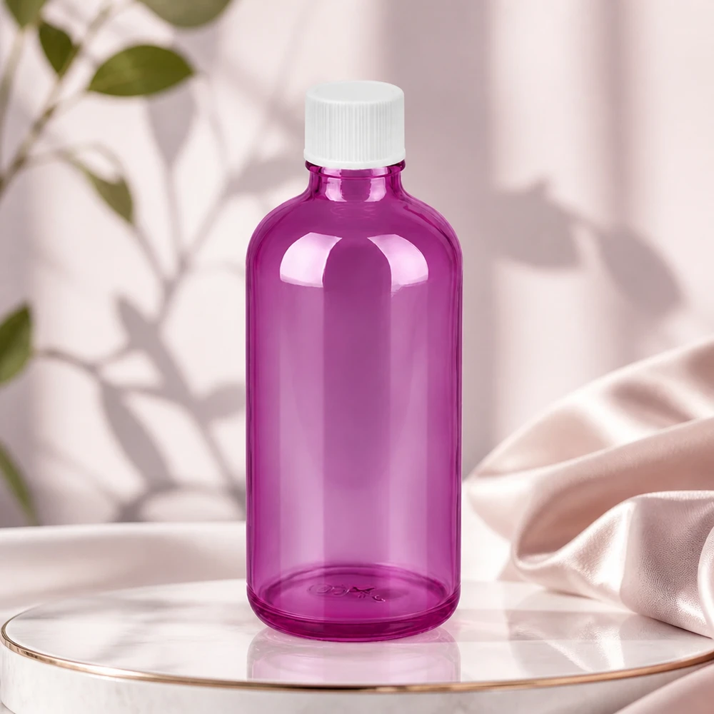 100ml lahvička 11mm se šroubovacím uzávěrem bílá standardní PurpleLine UT18/100 Hochwertige violette Glasflasche 100ml mit 11mm Öffnung für Beauty Salons und Kosmetikstudios