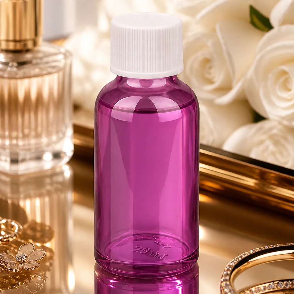 30ml Violett-Flasche mit weißem Standard-Verschluss für professionelle Kosmetikherstellung