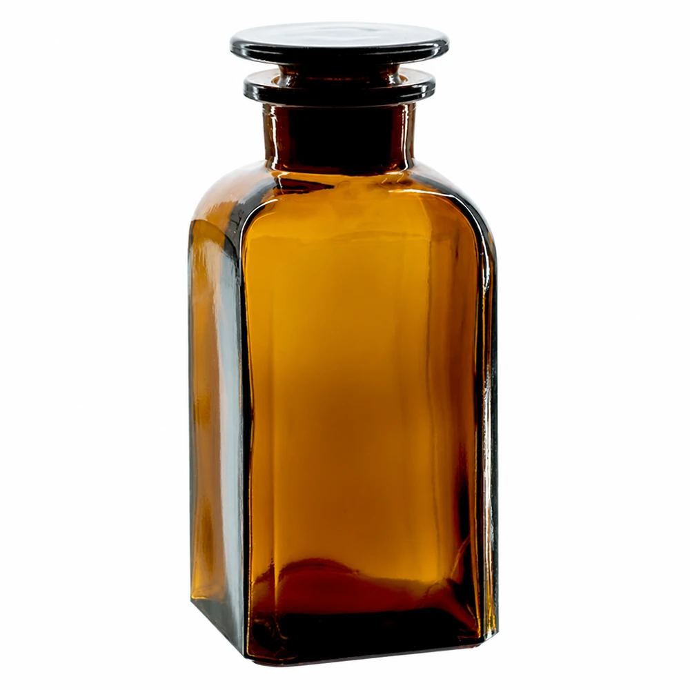 Čtvercová láhev 350ml hnědá skleněná zátka se širokým hrdlem Klassische Apothekerflasche 350ml Braun Vierkant Weithals mit Glasstopfen vintage Design