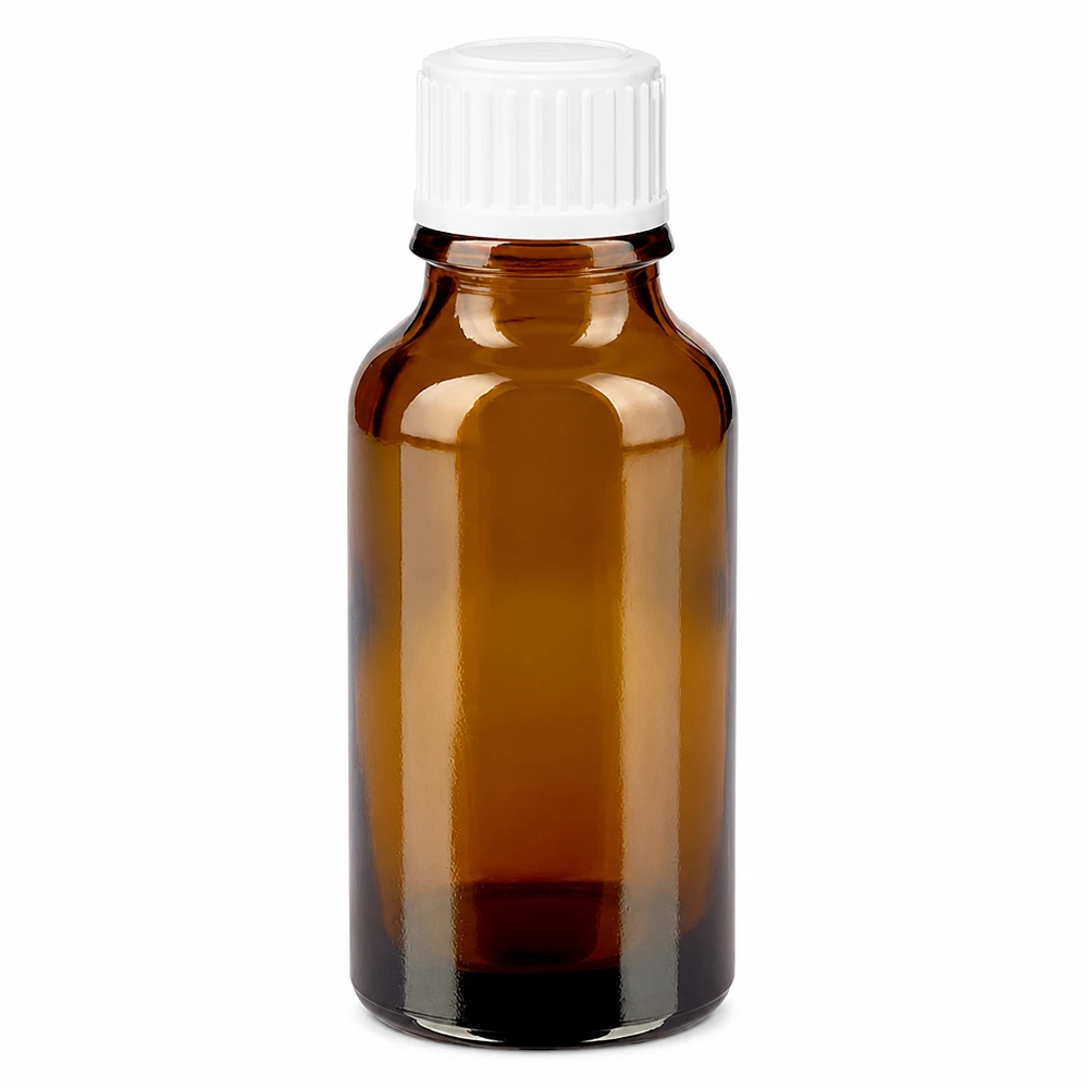 Braune Apothekerflasche 20ml Lichtschutzglas mit weißem Standardverschluss 11mm