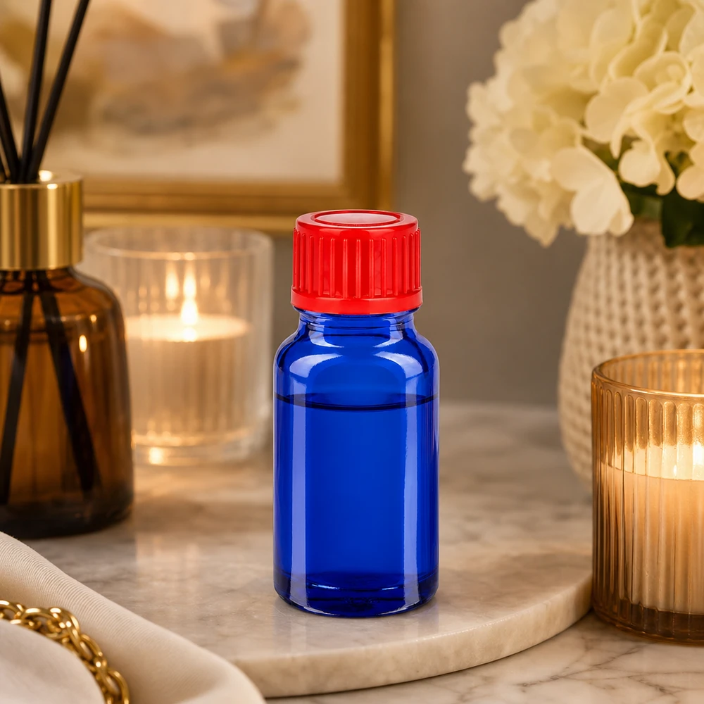 10ml láhev 11mm šroubovací uzávěr červená standard BlueLine UT18/10 10ml Pharmazieflasche aus getöntem Glas mit standardisiertem 11mm Verschlusssystem rot