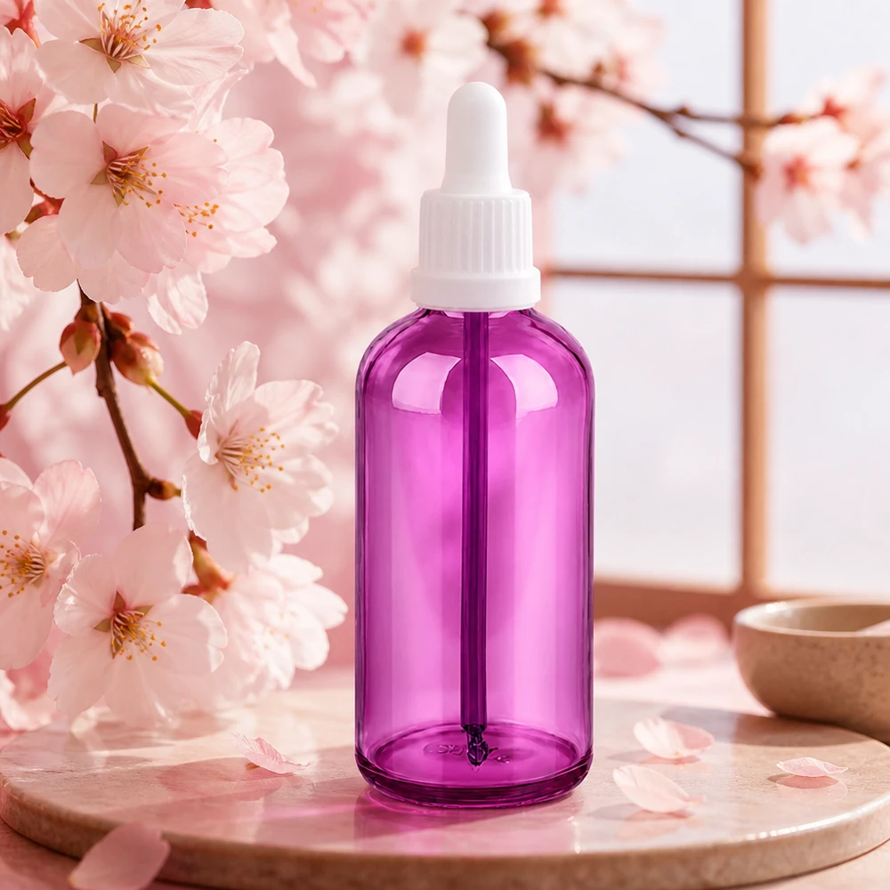 100ml Kosmetikflasche mit Pipette in elegantem Purpur Design für Beauty und Wellness Produkte