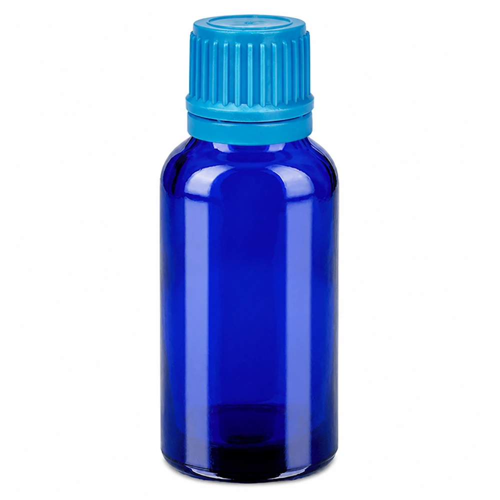 30ml láhev 11mm šroubovací uzávěr modrý s pojistkou proti manipulaci BlueLine UT18/30 Kompakte 30ml Flasche in tiefblau mit praktischem Schraubverschluss für unterwegs