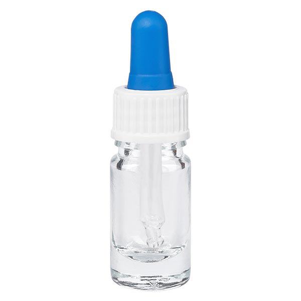 Lékárenská láhev čirá 5ml pipeta bílá/modrá standardní Lékárenská láhev čirá 5ml pipeta bílá/modrá standardní