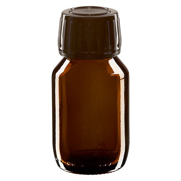 50ml lahvička na léky hnědá, hnědý uzávěr s tamper-evidentním kroužkem ApoGlas 50ml lahvička na léky hnědá, hnědý uzávěr s tamper-evidentním kroužkem ApoGlas