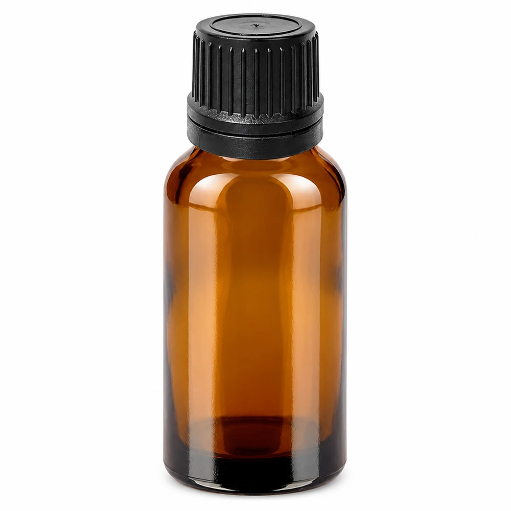 20ml lahvička s kapátkem 1mm černá tamper-evidentní uzávěr BrownLine UT18/20 Hochwertige 20ml Glasflasche braun mit schwarzem Schraubverschluss und Tropfeinsatz
