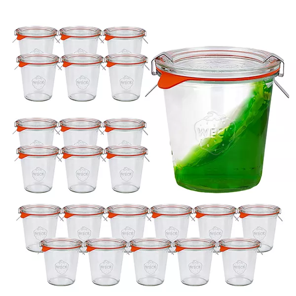 Sada 24 sklenic Weck o objemu 290 ml, výška 1/5 l. Sada 24 sklenic Weck o objemu 290 ml, výška 1/5 l.