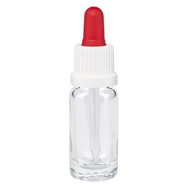 Lékárenská láhev čirá 10ml pipeta bílá/červená uzávěr s ochranou proti manipulaci. Lékárenská láhev čirá 10ml pipeta bílá/červená uzávěr s ochranou proti manipulaci.