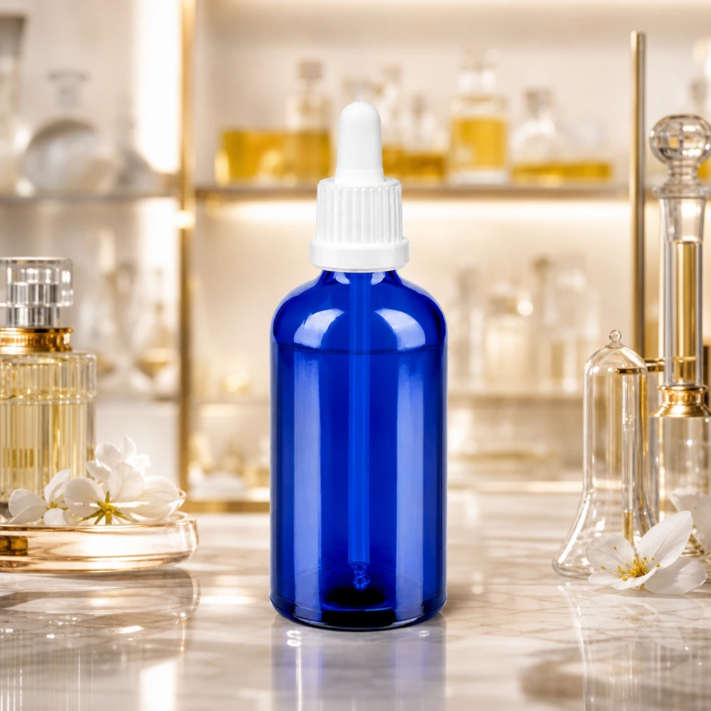 100ml Tropfflasche aus UV-Schutzglas mit hygienischem weißem Pipettenverschluss