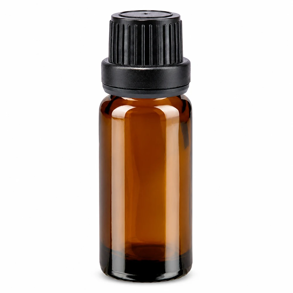 Lékárenská láhev hnědá 10ml kapátko s nalévacím kroužkem 2mm černý tamper evidentní uzávěr 10ml Apothekerglas braun mit 2mm Tropföffnung und schwarzem Originalitätsverschluss OV