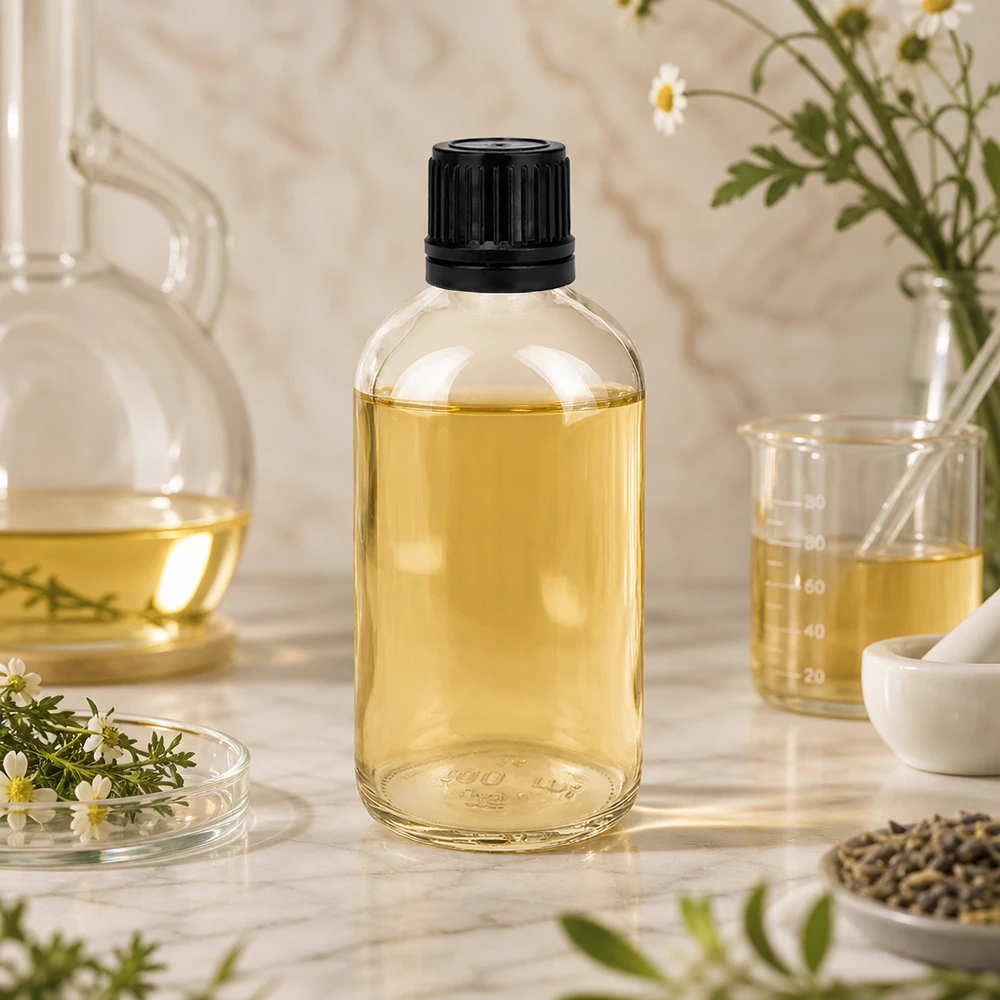100ml globulová láhev 8mm nalévací kroužek černý standardní uzávěr ClearLine UT18/1 Kleine zylindrische 100ml Apothekerflasche aus Klarglas mit schwarzem Verschluss im Laborumfeld