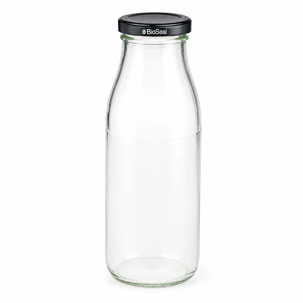 500ml skleněná láhev + víčko BioSeal černé UNiTWIST 500ml Glasflasche mit schwarzem BioSeal Deckel leer und transparent für Getränke und Aufbewahrung