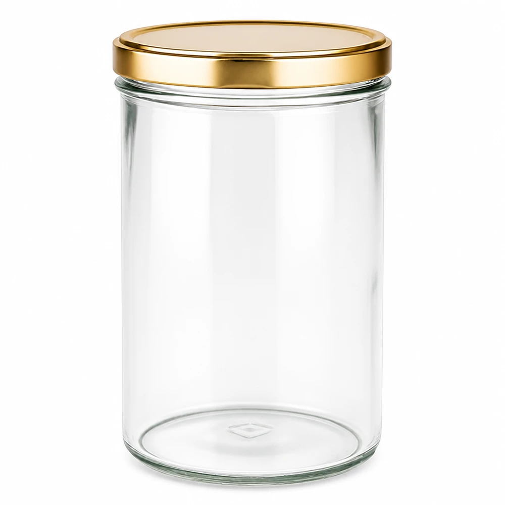 277ml tumblery s víčkem BasicSeal zlaté UNiTWIST s bezpečným uzávěrem. 277ml Sturzglas mit goldenem BasicSeal Deckel UNiTWIST Einmachglas Vorratsglas transparent