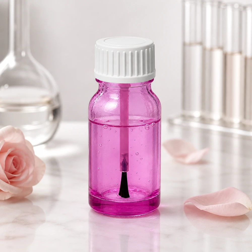 10ml lahvička se štětečkem PurpleLine UT18/10 bílé standardní sklo Handliche 10ml Pinselflasche weiss mit Schraubverschluss für mobile Kosmetik und Nagellack