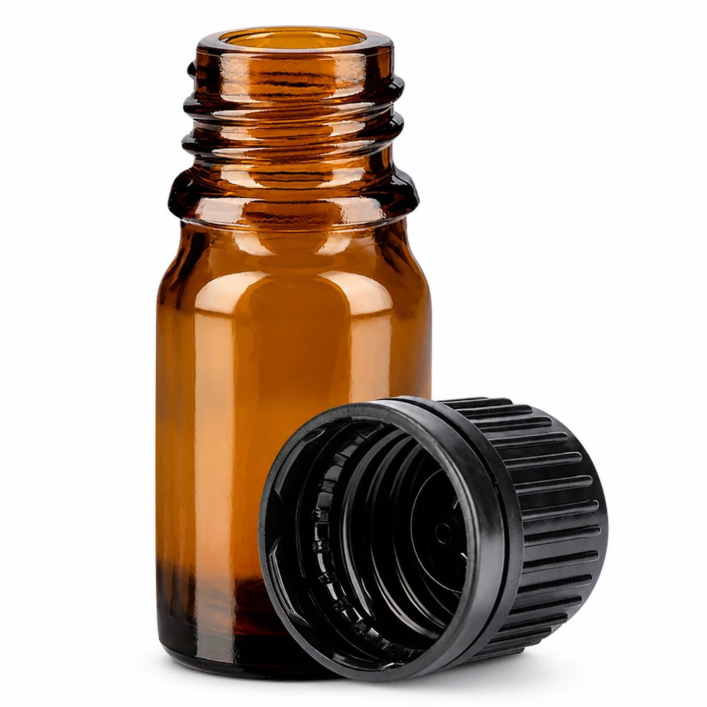 5ml láhev 11mm šroubovací uzávěr černý tamper evidentní uzávěr BrownLine UT18/5 Hochwertige 5ml Glasflasche mit SV-Gewinde für sichere Lagerung von Konzentraten