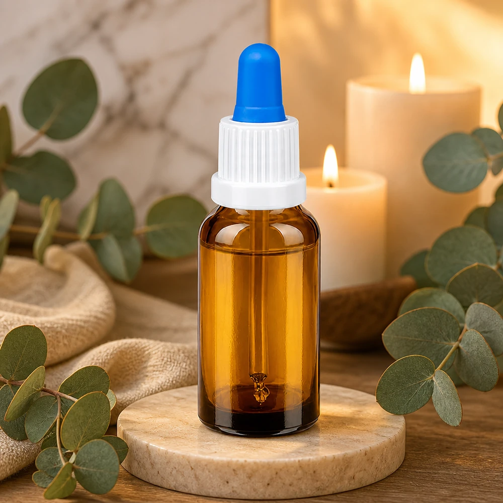 20ml pipetovací láhev bílá/modrý uzávěr s ochranou proti manipulaci BrownLine UT18/20 Kleine 20ml Dosierflasche mit blauer Gummipipette und UT18/20 Gewinde für exakte Portionierung