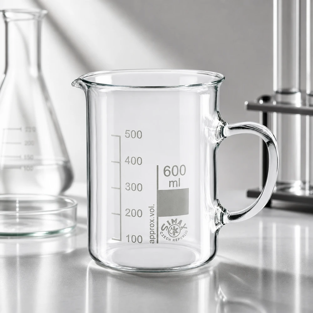 Kádinka z borosilikátového skla 600 ml, s rukojetí Professionelles Griffbecherglas 600ml SIMAX Borosilikatglas für Labor und Küche