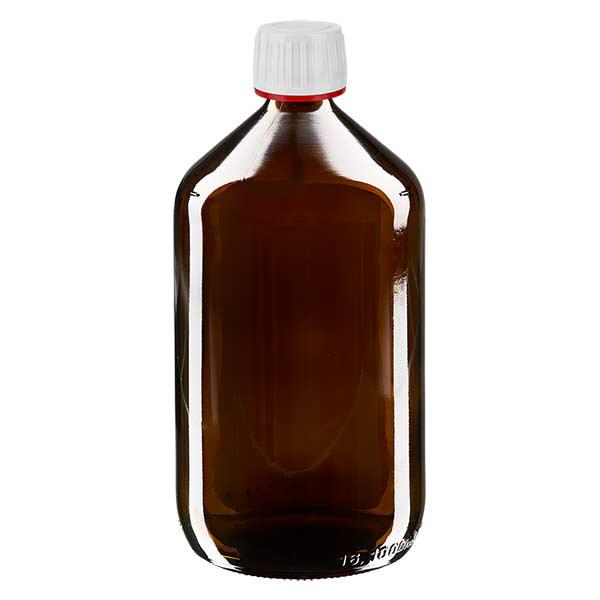 1000ml lahvička na léky hnědá, uzávěr bílý s kroužkem proti neoprávněné manipulaci červený ApoGlas 1000ml lahvička na léky hnědá, uzávěr bílý s kroužkem proti neoprávněné manipulaci červený ApoGlas