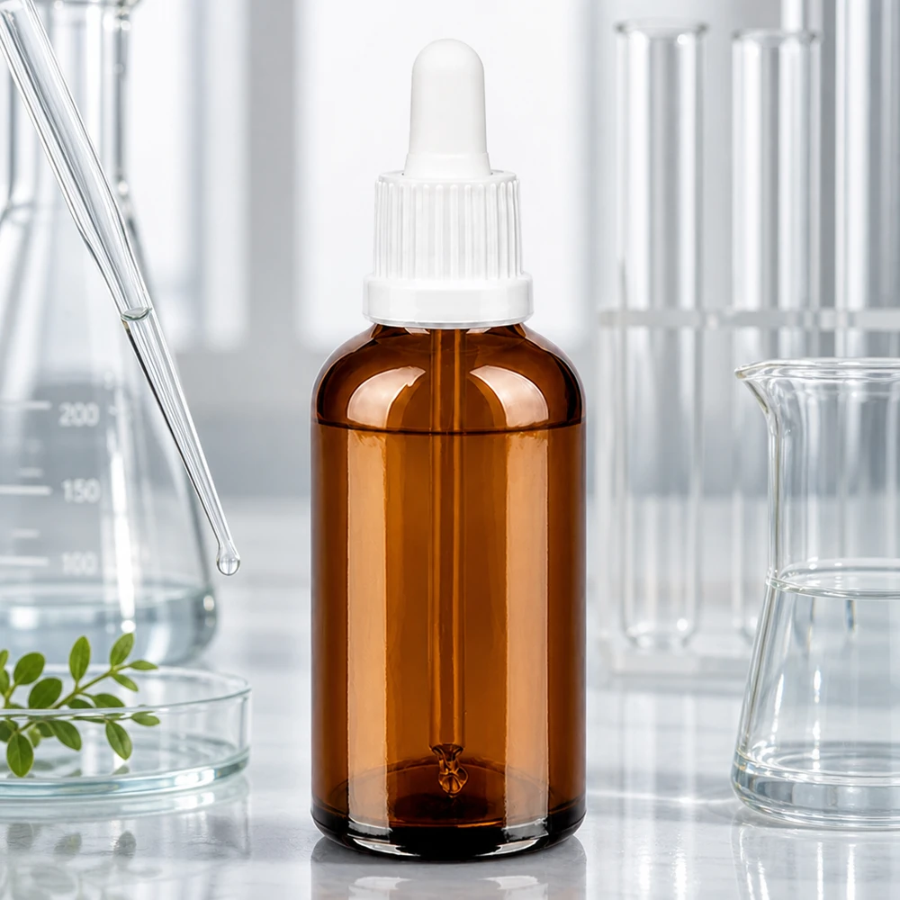 50ml pipetovací láhev bílá s uzávěrem s ochranou proti manipulaci BrownLine UT18/50 UV-Schutz Pipettenflasche 50ml aus Braunglas für professionelle Anwendungen