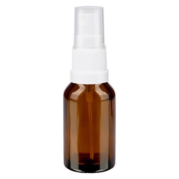 Lékárenská lahvička hnědá 15ml s rozprašovacím uzávěrem bílá Lékárenská lahvička hnědá 15ml s rozprašovacím uzávěrem bílá