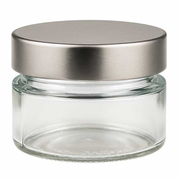 80ml kulatá sklenice + víčko BasicSeal stříbrné hluboké UNiTWIST