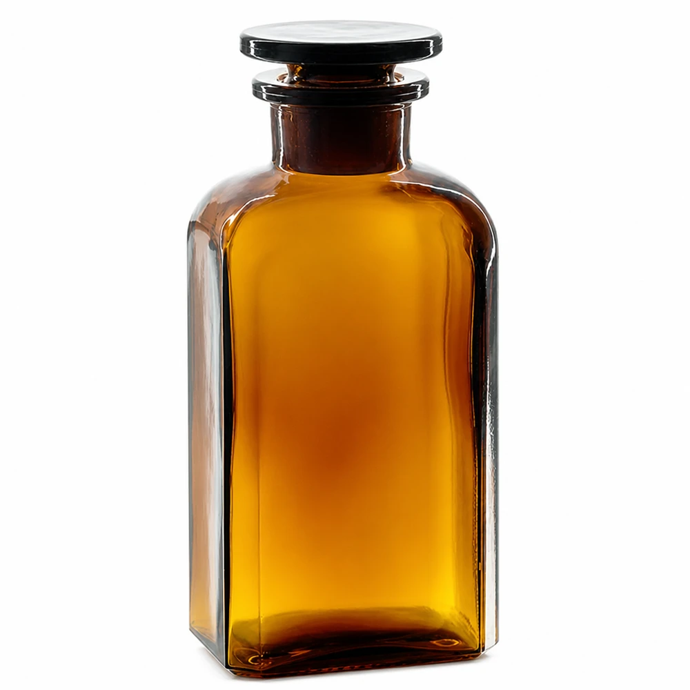Čtvercová láhev 250ml hnědá se širokým hrdlem skleněná zátka Braunglas Vorratsflasche 250ml Vierkant Weithals mit flachem Glasstopfen