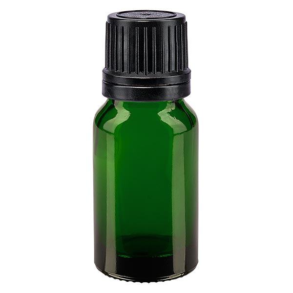 Lékárenská lahvička zelená 10ml šroubovací uzávěr černý nalévací kroužek nedovolená manipulace s uzávěrem. Lékárenská lahvička zelená 10ml šroubovací uzávěr černý nalévací kroužek nedovolená manipulace s uzávěrem.