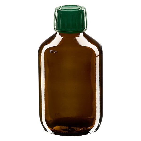 200ml lahvička na léky hnědá, uzávěr zelený s kroužkem proti neoprávněné manipulaci ApoGlas 200ml lahvička na léky hnědá, uzávěr zelený s kroužkem proti neoprávněné manipulaci ApoGlas