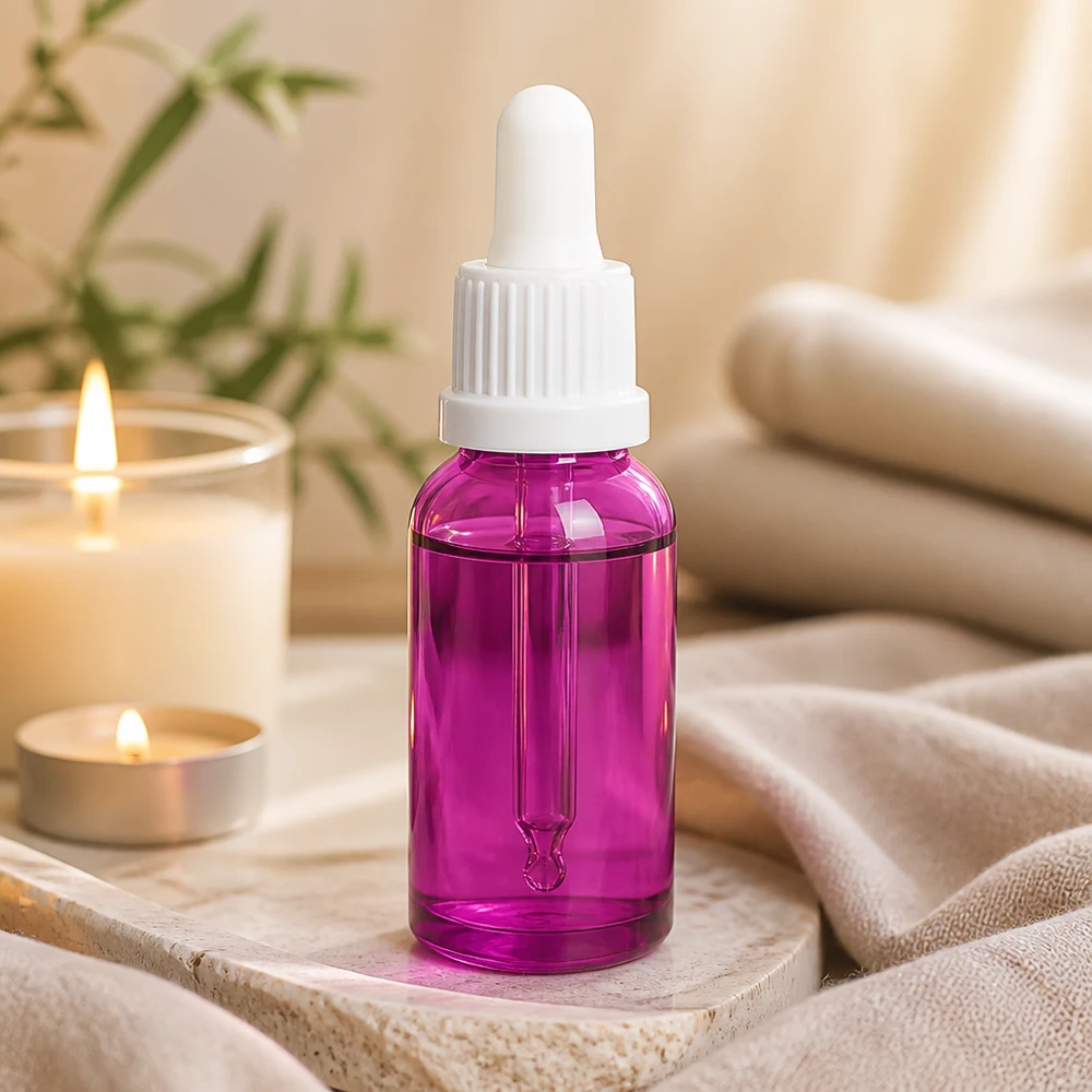 20ml pipetovací láhev bílá Originality šroubovací uzávěr PurpleLine UT18/20 Stilvolle 20ml Pipettenflasche Purple für Wellness und Spa-Anwendungen