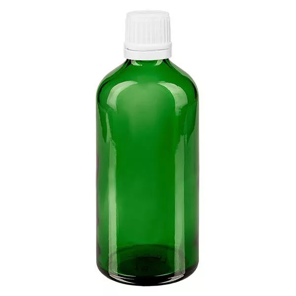 Lékárenská láhev zelená 100ml šroubovací uzávěr bílý nedotknutelný uzávěr