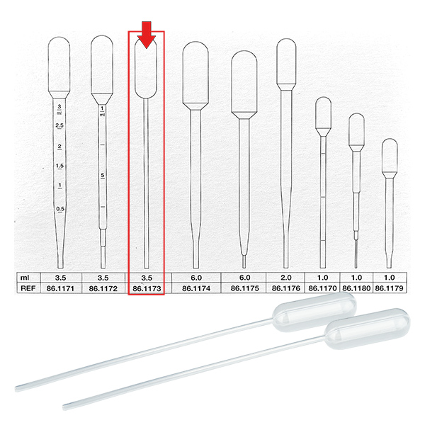 3,5ml přenosová pipeta (155x12,5 mm) bez stupnice Odměrka 3,5ml přenosová pipeta (155x12,5 mm) bez stupnice Odměrka
