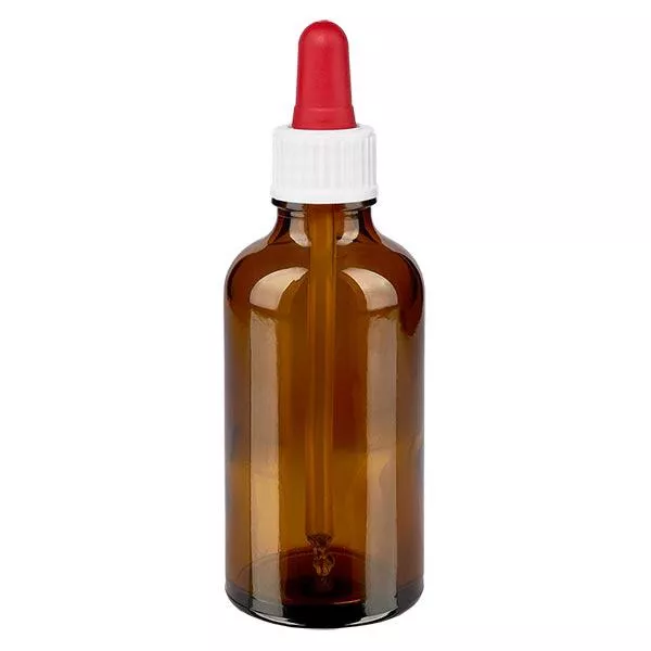 Lékárenská láhev hnědá 50ml pipeta bílá/červená standardní