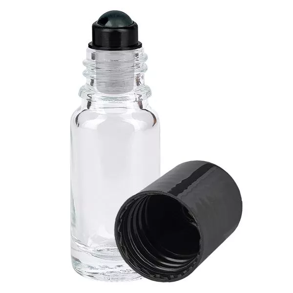 Lékárenská lahvička čirá 10ml roll-on uzávěr černá Lékárenská lahvička čirá 10ml roll-on uzávěr černá