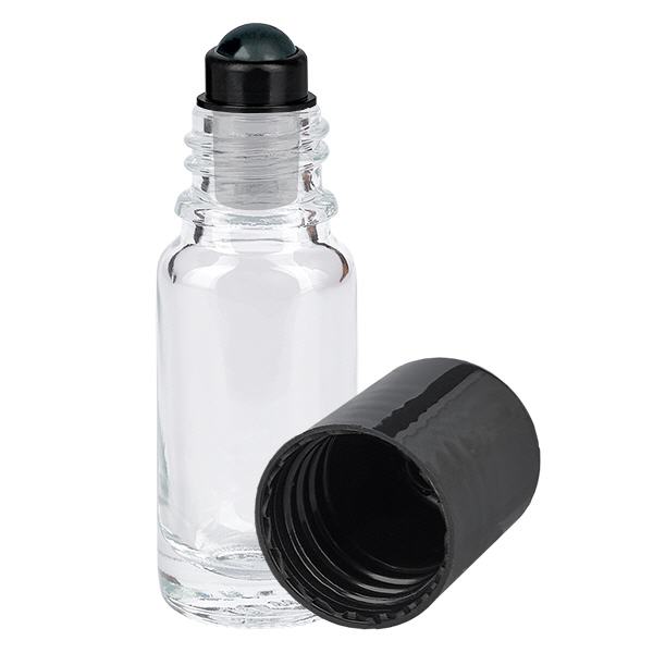 Lékárenská lahvička čirá 10ml roll-on uzávěr černá Lékárenská lahvička čirá 10ml roll-on uzávěr černá